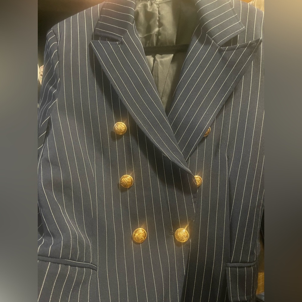 🎈SHEIN Navy Pinstripe Double-Breasted Blazer. NWOT